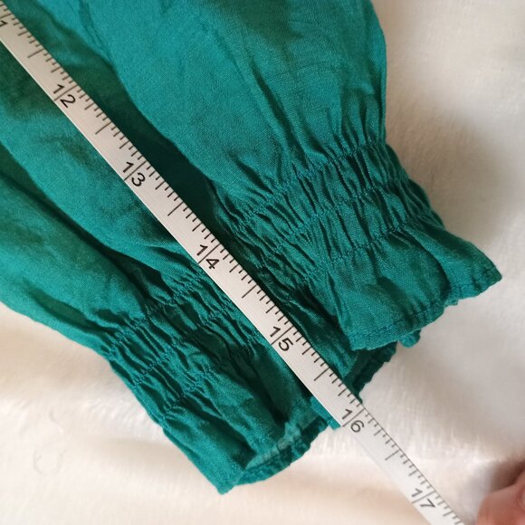 Neslay Paris Teal Green Embroidered Boho Mini Poof Bubble Dress Large - Picture 13 of 13